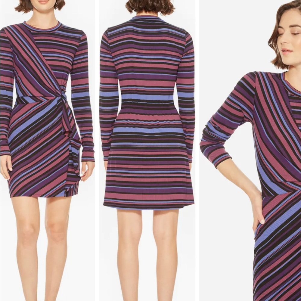 Striped Ribbed Dress Pink Black Purple